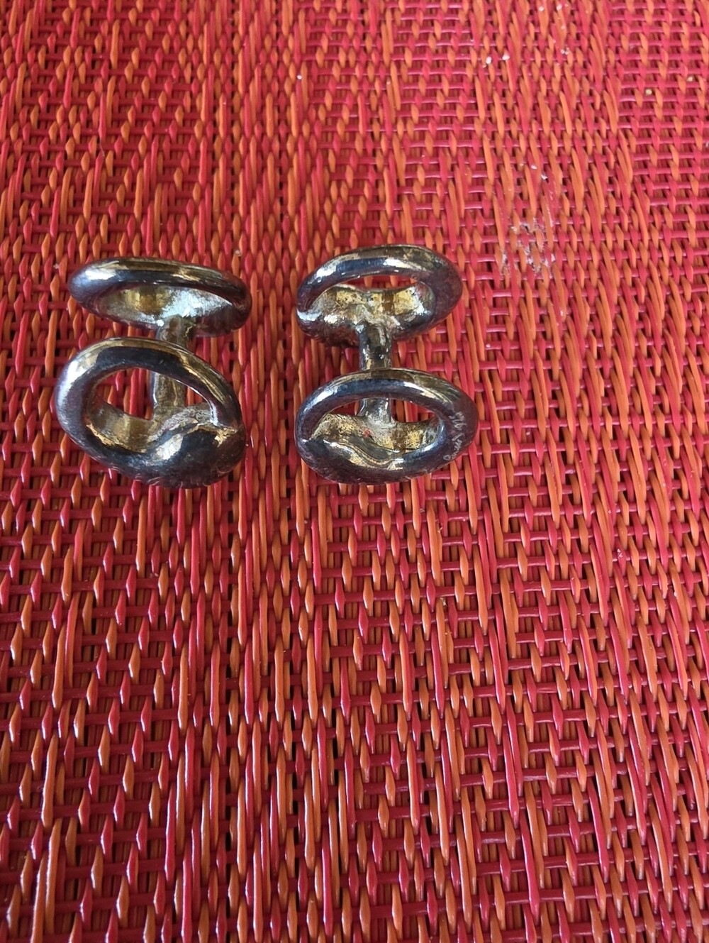 Vintage Modern Double Oval Silver Tone Copper Material Cufflinks EUC